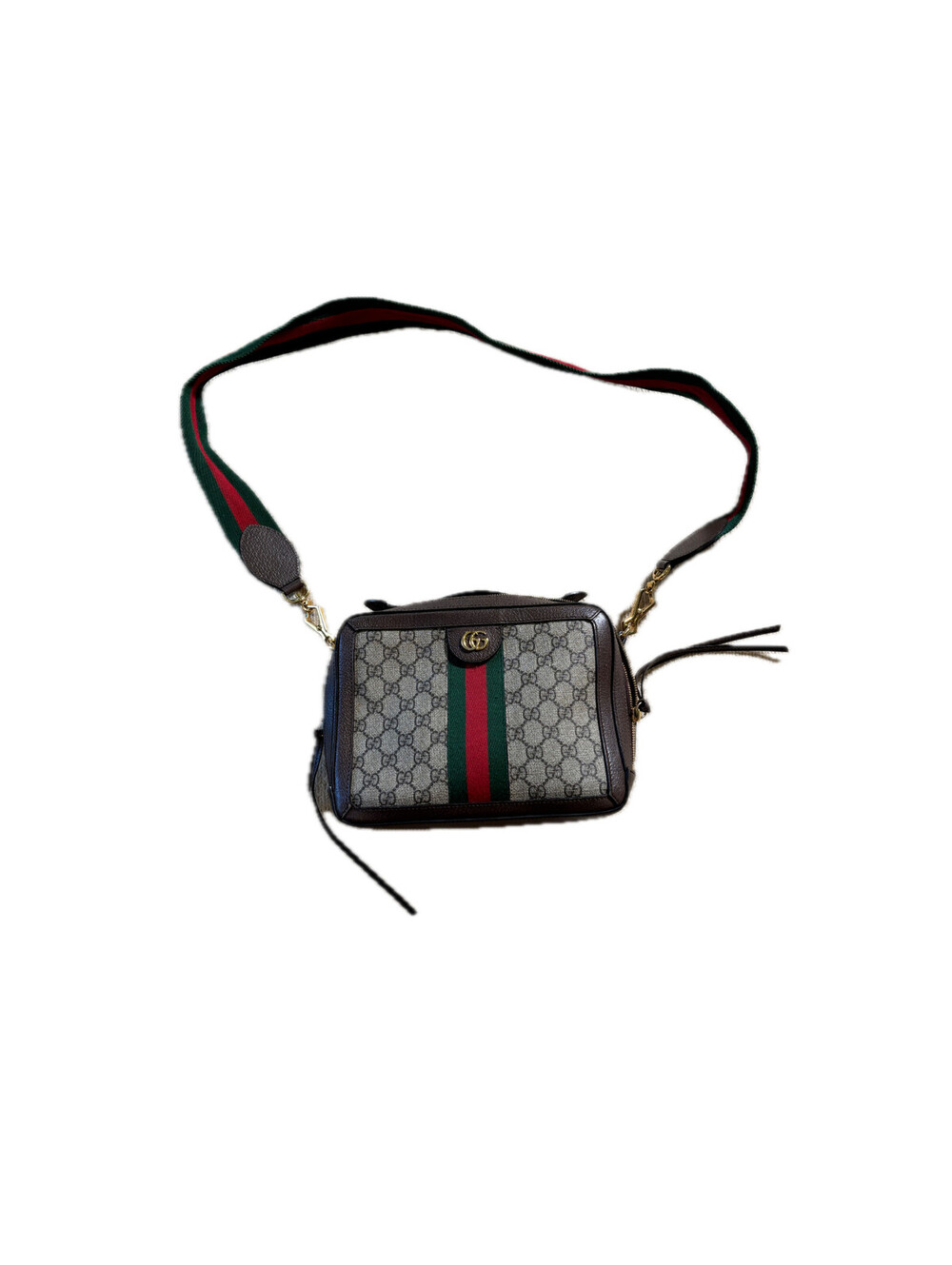 Gucci GG Supreme Ophidia Small Zip Around Crossbody Bag Web Stripe